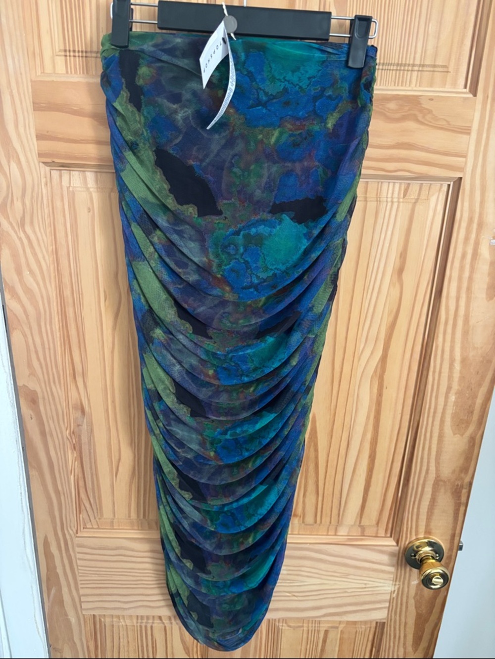 Topshop Blue Green Ruched Midi Skirt